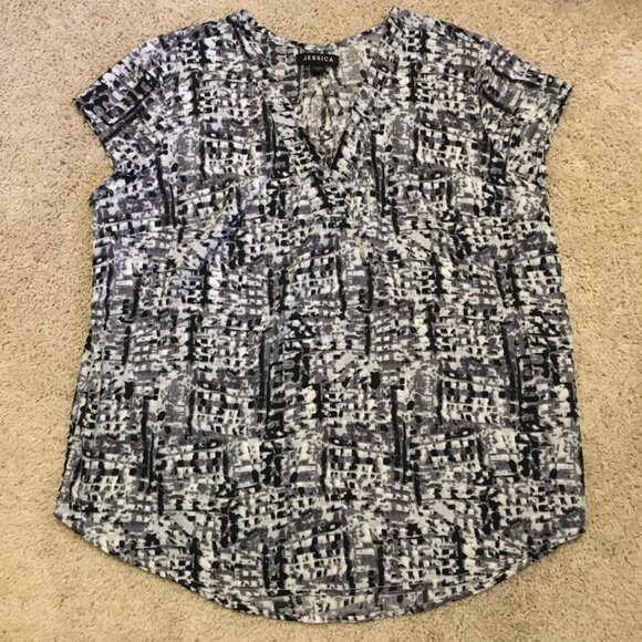 Jessica Tiny Modern TV Static Print Tunic Cap Sleeve Box Pleat Blouse - Picture 13 of 16